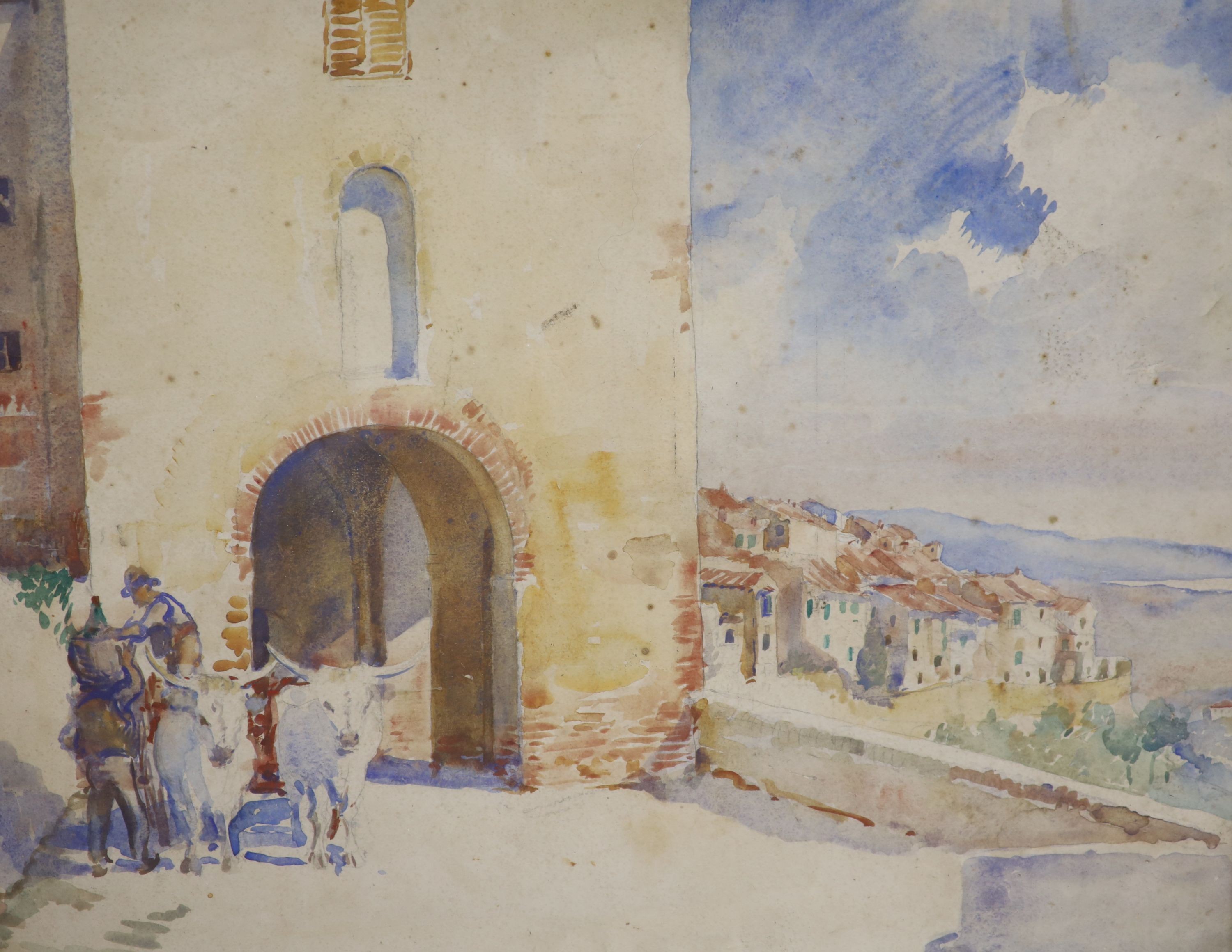 Two watercolours; James Canning, Devon Farm, 24 x 35cm. & a Mediterranean scene, 44 x 54cm.